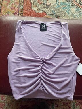 NAKED wardrobe Lavender Ruched V-Neck Tank, Size L